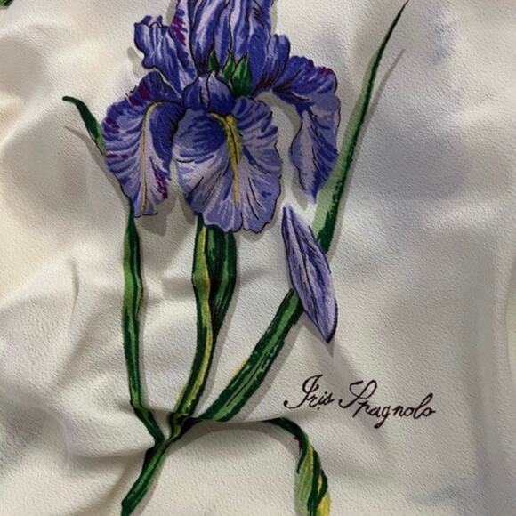 Vintage Ivory Iris Chiffon Sheer Overlay High-Low Floral Midi Dress Size 14 Mica - Picture 15 of 16